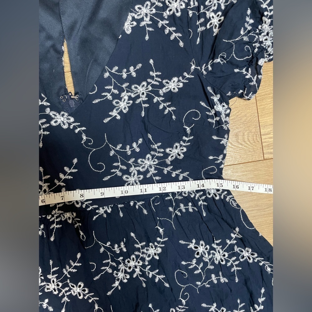 Elegant Navy Blue Floral Mini Dress 100% cotton - Picture 11 of 14